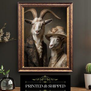 Victorian Goat Couple Portrait Anthropomorphic Farm Animal Fine Art Style Print